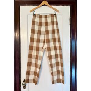 Rita Row Organic Cotton Brown & Cream Gingham Trousers- Size Large, Slow Fashion